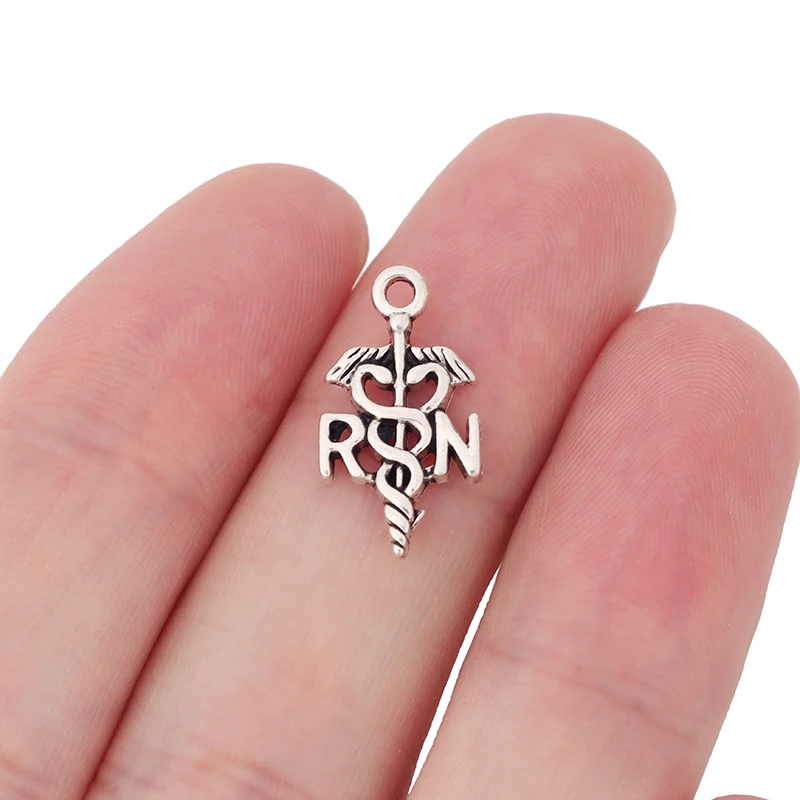 Registered Nurse RN Caduceus Spacer Bead For Charm Bracelets - Fits Pandora, Chamilia, Trollbeads & Other 4.5mm Snake Chains - View #9