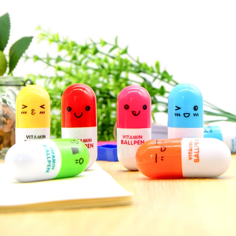

30 Pcs Creative Cute Cartoon Pill Shape Expression Ball Pen Small Gift Stretching Pen Factory Wholesale