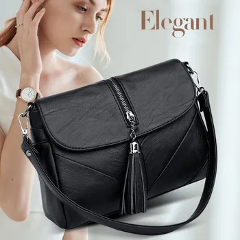 

ACELURE Small Women's Shoulder Bags Long Strap High Quality PU Leather Envelope Bag Solid Color Tassel Crossbody Bag Female Flap