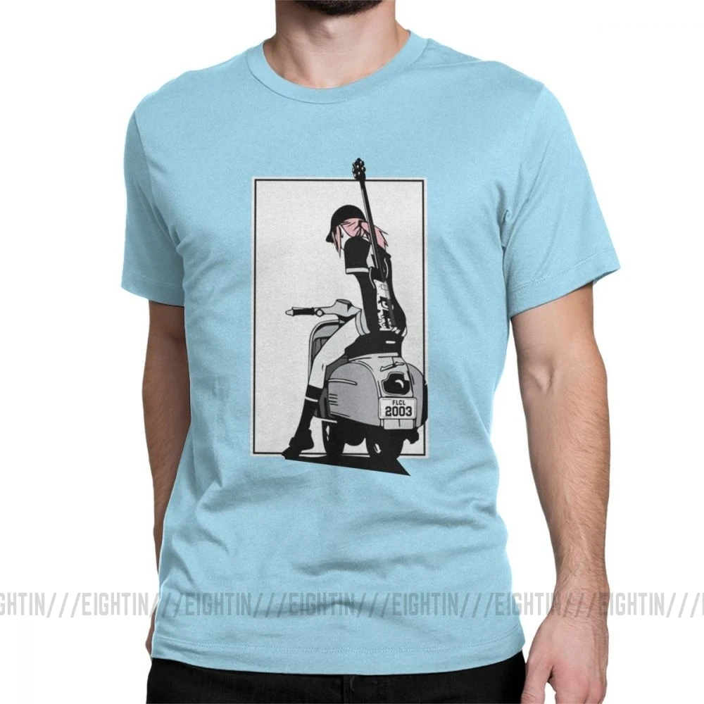 Haruko Vespa футболка мужские футболки с короткими рукавами классные футболки с круглым вырезом из чистого хлопка топы подарок на день рождения футболки - Цвет: Небесно-голубой