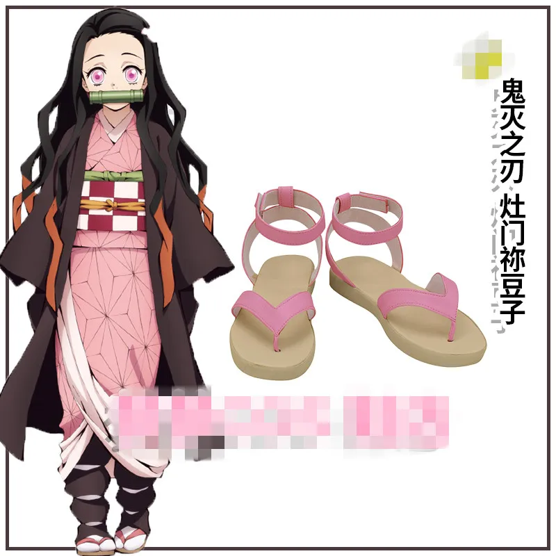 Аниме «Demon Slayer»: Kimetsu no Yaiba Kamado Nezuko; обувь; розовые сандалии; вьетнамки