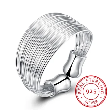 

925 Sterling Silver Open Ring INS Minimalist Multi-layer Weaving Lines Finger Ring For Women Statement Adjustable Ring