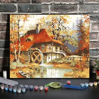 

Sunset Village DIY Painting By Numbers Kit Modern Wall Art Picture Hand Painted Oil Painting For Home Decor Artworks