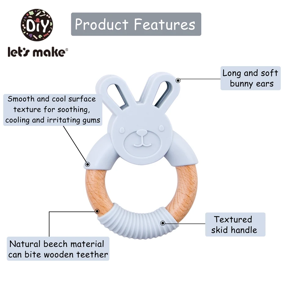

Let's Make 5pc/set Baby Teether Silicone Rabbit Shaped Teething Toys Beech Wood Ring Food Grade Baby Bed Hanging Rattles Toys