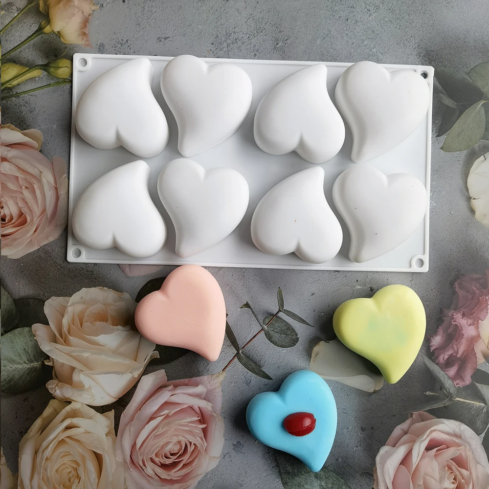 

8 Cavities Mousse Cake Mold 3D Love Heart Shape Silicone Molds For Chocolate Bakeware Dessert Pastry Brownie Jelly Fondant Mould