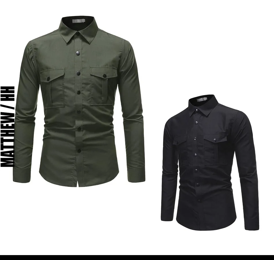 

2020 Men's casual shirt MALE button up stand collar long sleeve shirt pure cotton fashion business top A035
