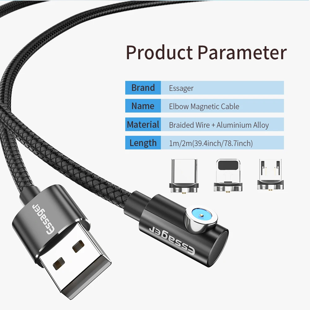 Essager 1/2 м Магнитный кабель Micro usb type C адаптер зарядное устройство Быстрая зарядка для iPhone 11 XR X Xiaomi Redmi Магнитный шнур для телефона