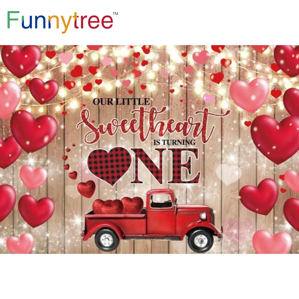 

Funnytree 1st Birthday Party Background Onederland Background Heart Balloons Baby Shower Wood Banner Truck Photophone Backdrop