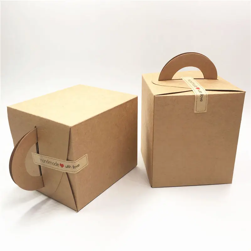 

30pcs/Lot Paperboard Kraft Paper Carrying Case Boxes For Macaron Cookies Package Container Paper Boxes With Long Strip Stickers