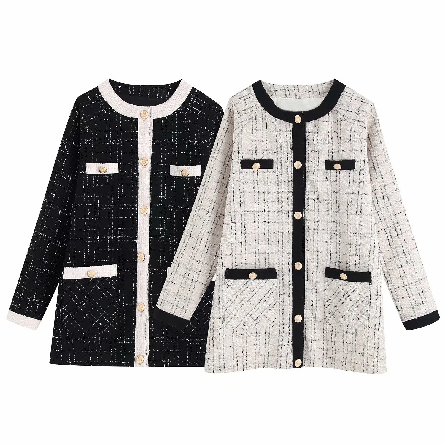 

F5705-Western Style WOMEN'S Dress 2019 Spring And Autumn New Style Mid-length Graceful Plaid Tweed Coat Women's