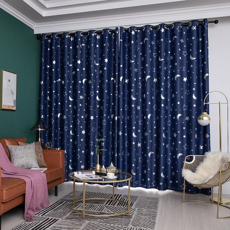 

Childrens Bedroom Blackout Curtains-Dark Printed Curtains in the Living Room Compartment Insulated (39.3x98.4 inches, navy)