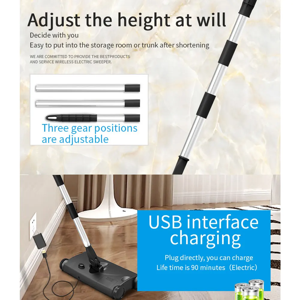  Floor Sweeper Hand Push Sweeper Clean Sweep Machine Creative 1200MAH USB Charging 2in1 Mops Suction