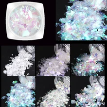 6 шт. голографический блестящий для ногтей хлопья AB Shell зеркало с русалкой неровные блестки DIY фольги штук Блестки Дизайн ногтей украшения