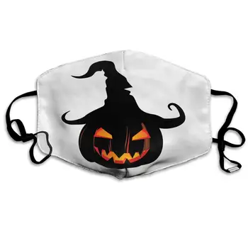 

Scary Pumpkin With Witch Hat Washable Reusable Mask, Cotton Anti Dust Half Face Mouth Mask For Kids Teens Men Women With