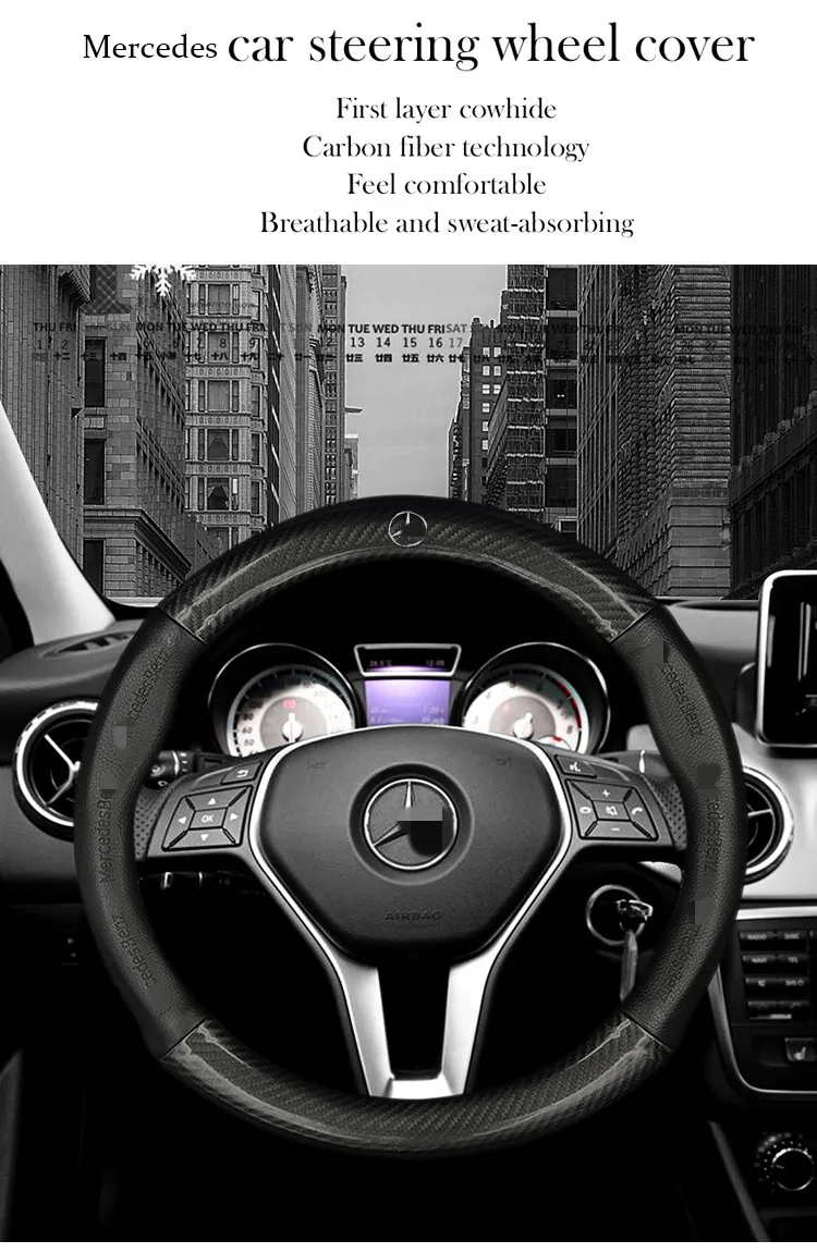 ManH FenT углеродное волокно коровья кожа Чехол рулевого колеса автомобиля для Mercedes Benz W204 W205 W210 W211 W212 W203 W176 CLA GLA SLC