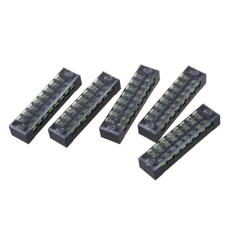

5 Pcs 600V 15A 8 Positions 8P Dual Rows Covered Barrier Screw Terminal Block