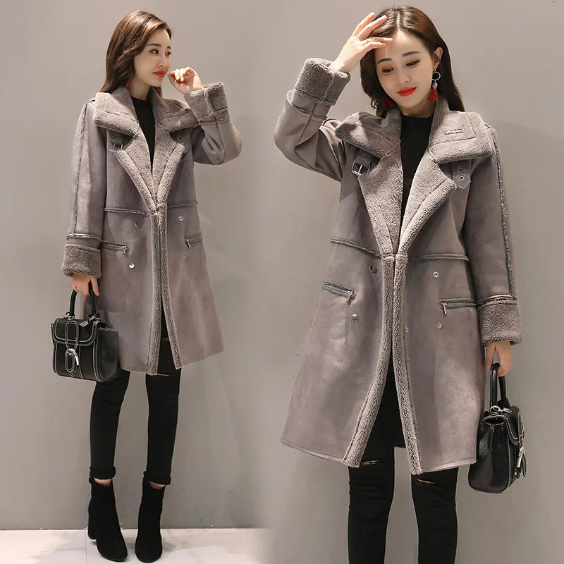 

2019 Suede Lambs Wool Coat Women's Winter New Style Loose Thick CHIC Fur BF Motorcycle Short