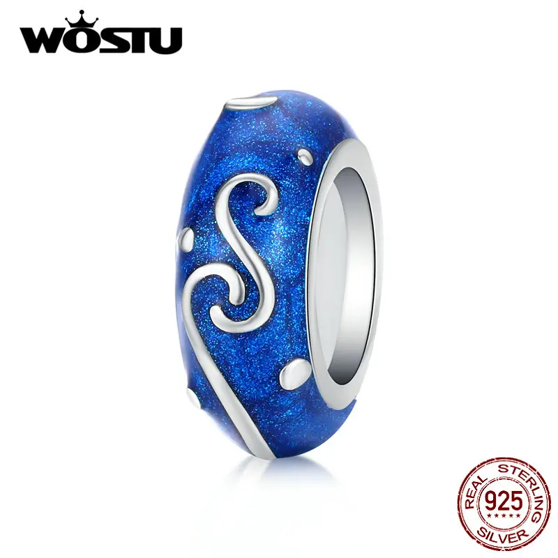 WOSTU настоящий 925 пробы серебряный звездный Небесно-Голубой пробки силиконовые прокладки Бусины Подходят браслет для изготовления ювелирных изделий CQC1388