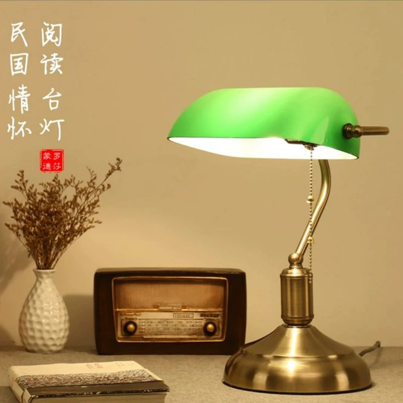 Green Old Shanghai Bank Table Lamp Nostalgic Eye Protection Learning Bedroom Bedside Lights AC85-265V Retro Table Lamp