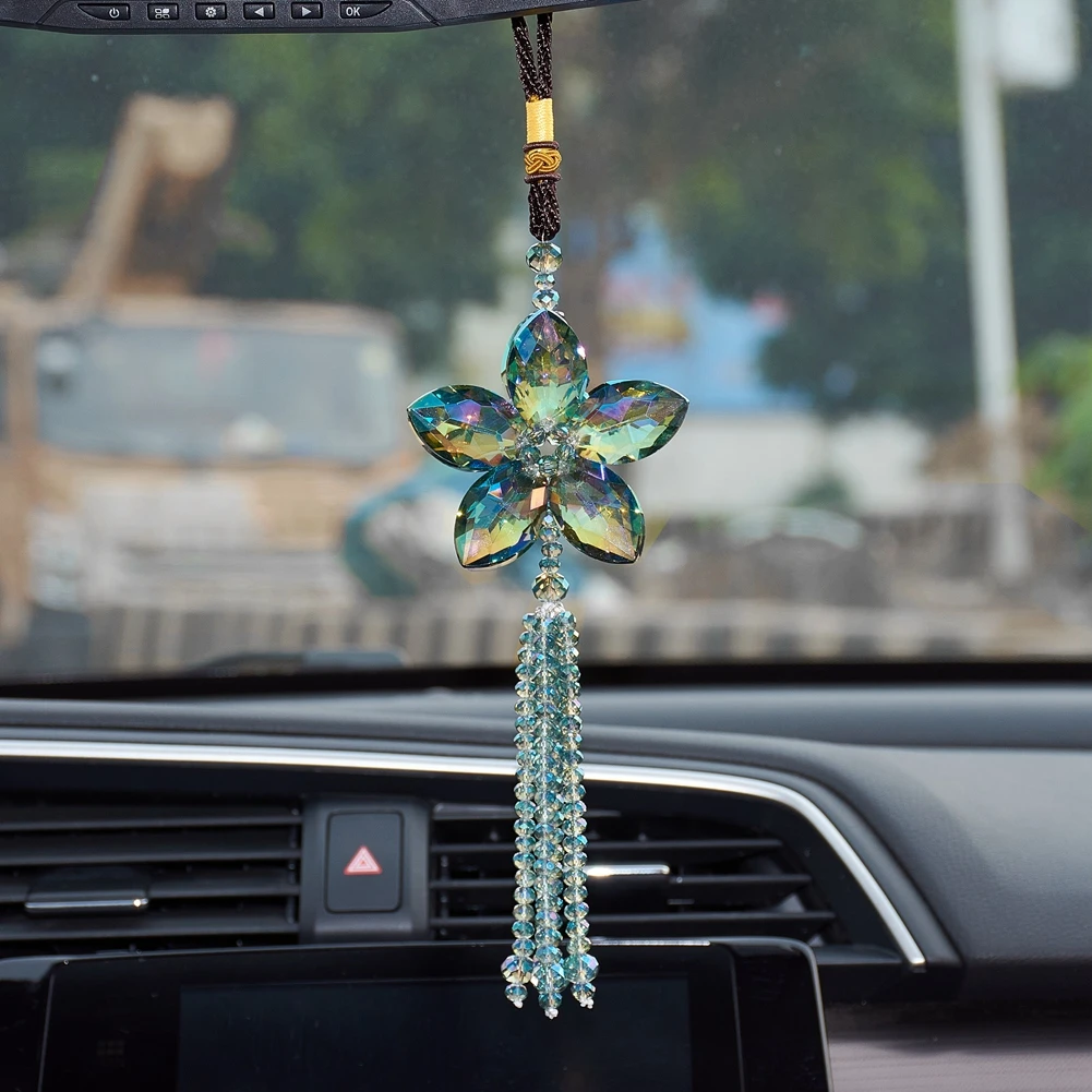 Accesorios colgantes para espejo retrovisor de de cristal Artificial con flor, adornos de la suerte, decoración de Interior de coche|Ornamentos| - AliExpress