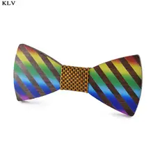 Для мужчин и женщин, градиентные радужные полосы, деревянный галстук-бабочка, вечерние, вечерние, регулируемая длина, Бабочка, бант, свадебные костюмы, аксессуары