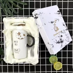 Кружка с Ложка Крышка керамическая чашка Женская Студенческая Корейская версия милые парные чашки чашка молока большая емкость чашки мальчик чашки и кружки - Цвет: 400ml gift box