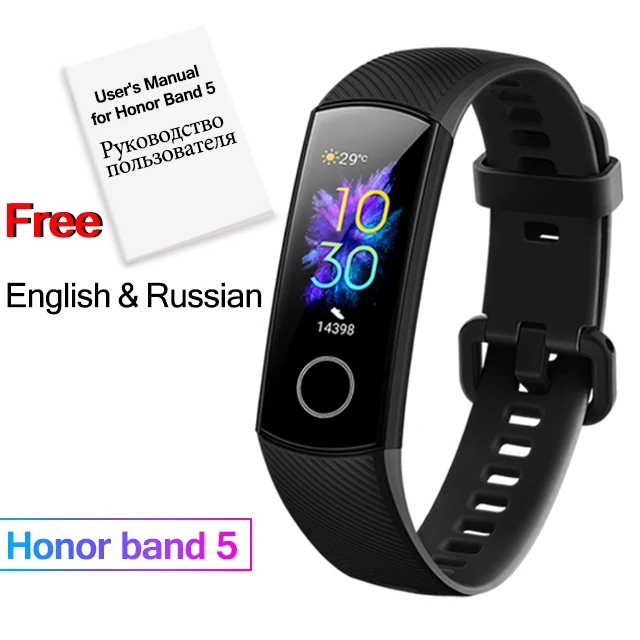 Black with Manual В, умный Браслет huawei Honor band 5 AMOLED, кислородный фитнес-трекер для измерения сердечного ритма и сна, плавательные часы PPG - Цвет: Black with Manual