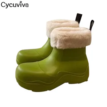 

New Winter Wool Women's Snow Boots Candy Color Rain Boots Women Waterproof Warm Ankle Boots Flat Winter Platform Shoes Woman