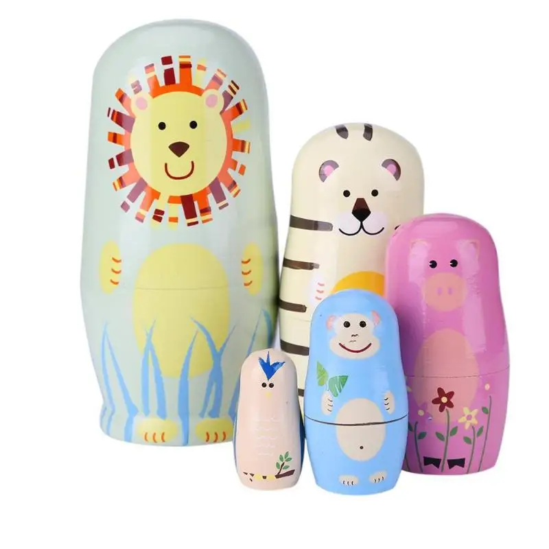 Gran oferta Muñecas rusas de tilo Matryoshka, juego de muñecas rusas de madera de tilo, de anidación, oreja de oso, animales pintados, estilo étnico, 5 uds. NRwoeO7enqw