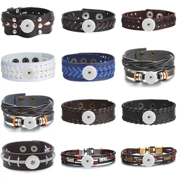 

New Fashion 18mm Snap Jewelry Leather Retro Rivets Bracelets Fit DIY 18MM Snap Buttons Bracelet For Women Gift