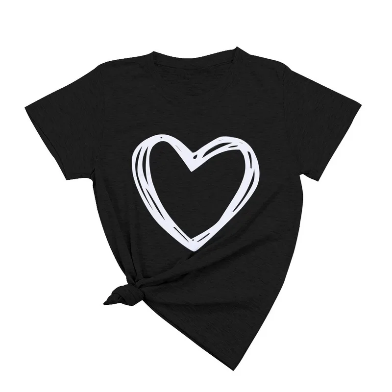 black Plus Size 6XL 7XL 8XL Women Summer Heart Print Casual T-shirt Tops Lady Short Sleeve O-neck Loose Tops Tees Camisetas Mujer - Цвет: black