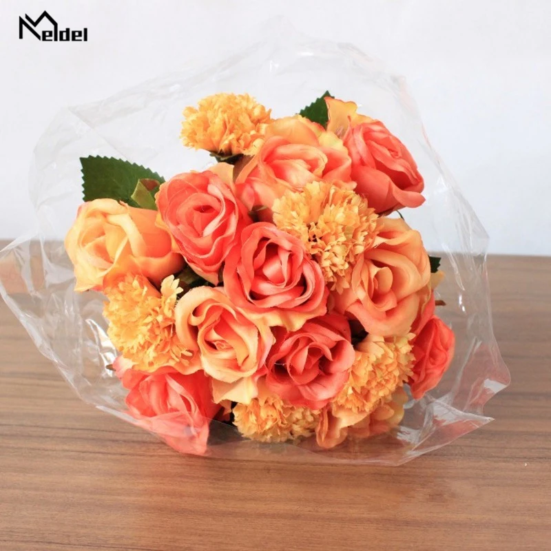 Meldel Свадебный букет для подружек невесты свадебные букеты Искусственные цветы шелковые розы гвоздики DIY свадебные принадлежности, домашний декор - Color: Orange