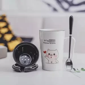Чашка керамическая чашка Женская Студенческая Корейская версия Милая с ложкой ложка пара чашка домашняя большая емкость кофейная кружка - Цвет: 400ML set