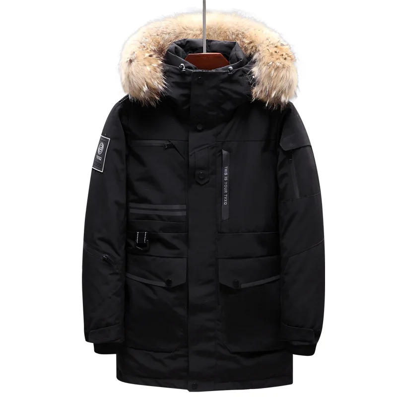 Теплая для России зимняя мужская повседневная куртка на 90% белом утином пуху, мужские Длинные пуховики, пальто, теплые куртки, длинное пуховое пальто
