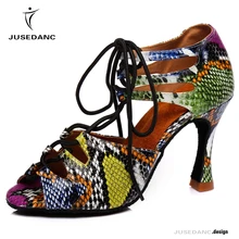 Обувь танцевальное для сальсы туфли для вальса леопардовая обувь для танцев специальный танцевальный для бальных танцев обувь для высоких танцев кубинский каблук JuseDanc