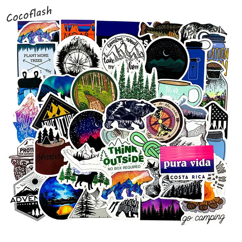 10/50Pcs/set Outdoor Travel Camping Adventure Stickers For Waterproof Refrigerator Motorcycle Skateboards Laptop Luggage Toy