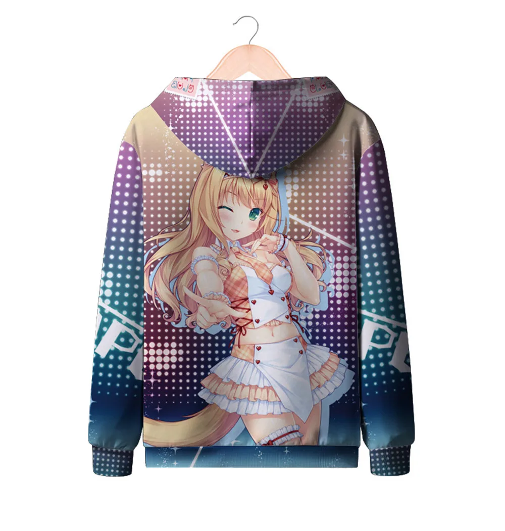 Толстовки с капюшоном на молнии для девочек с героями мультфильмов Nekopara chocolat vanilla женские повседневные толстовки в стиле хип-хоп с 3D принтом пальто с капюшоном