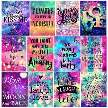 

5D Diamond Painting Colored Text Full Drill Encourage Phrase Words Cross Stitch Crystal Art Mosaic Diamond Embroidery Paintings