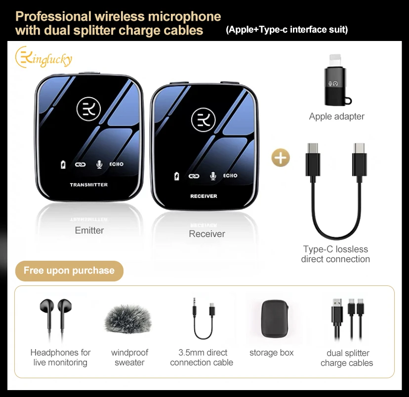 best microphone for streaming Kinglucky m18 one for two wireless lavalier microphone for dslr camera camcorder smartphone and tablet for youtube headphones with mic Microphones