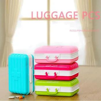 

Color Mini Portable Suitcase Design 6 Grid Small Kit Capsule Box Organizer Pill Storage Container
