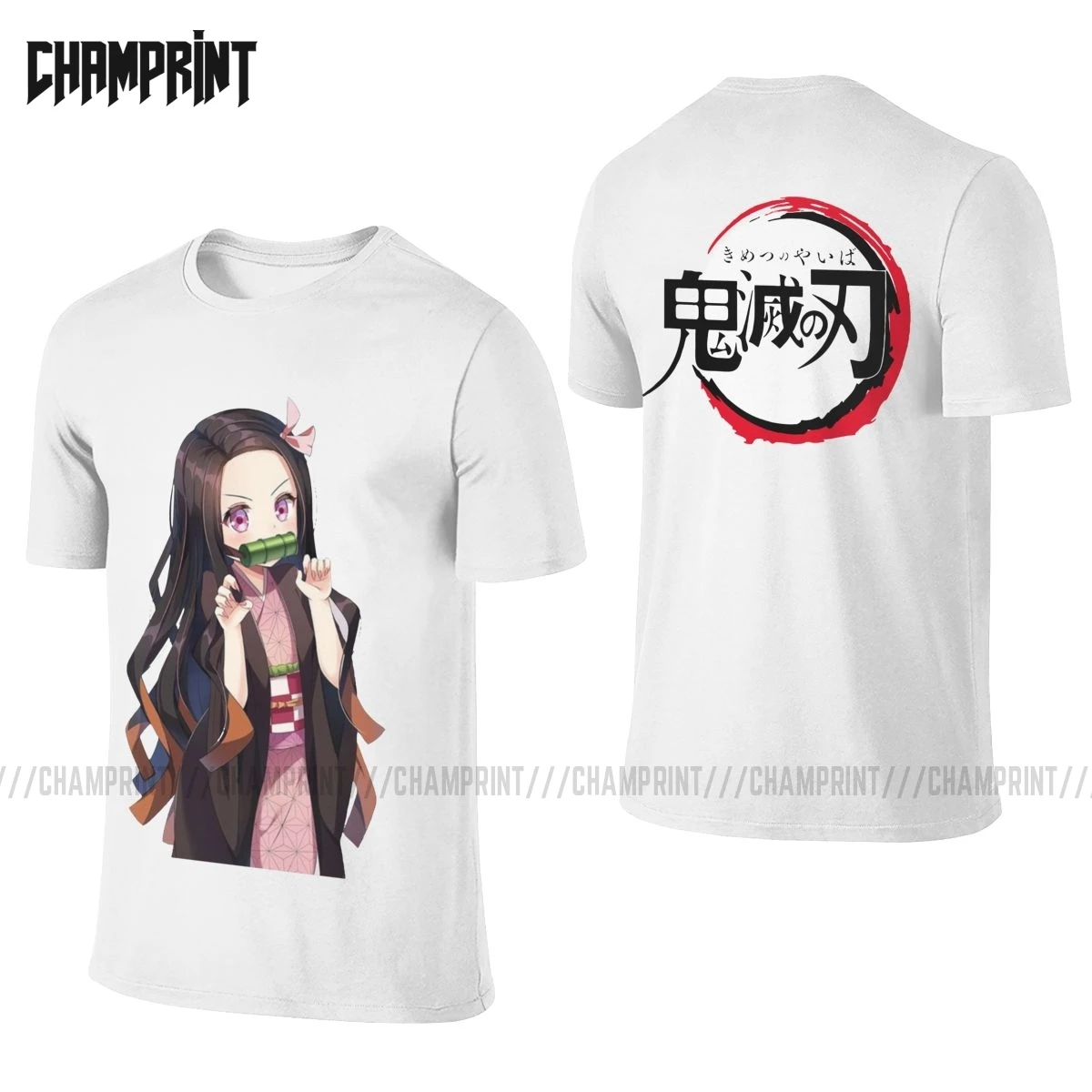 Мужские футболки Nezuko хлопковые с коротким рукавом спереди сзади Demon Slayer Kimetsu No Yaiba