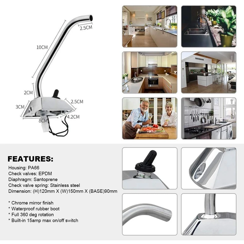 12V RV воды Давление насос 3 8 л/мин Электрический топливный для пресной с кран