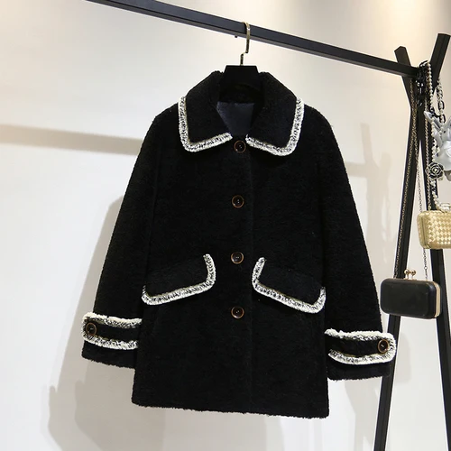 Black Short Зимнее пальто из натурального меха, женская одежда,, стрижка овец, корейские женские меховые пальто и куртки, женское манто, женские топы, LW2085 - Цвет: Black Short
