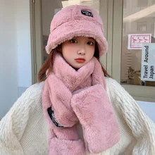 

2022 Bear Hat Scarf Female Season Together With Thick Warm Imitation Rabbit 28 Students Cute New Joker Luxury Cashmere Hat Luxur