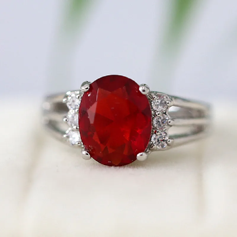 8*10 мм Овальный красно-рубиновый разрез обручальное кольцо 18k позолоченное медное