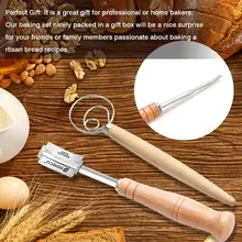 1 Набор, датский венчик для теста с деревянной ручкой, миксер, блендер, нержавеющая сталь, нож для выпечки хлеба, инструмент для домашней десертной выпечки