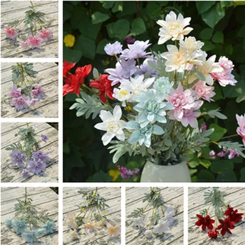 

10Pcs Fake Spring Dahlia (5 heads/piece) 31.5" Length Simulation Peony for Wedding Home Decorative Artificial Flowers