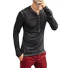 Camiseta informal de otoño para hombres, prenda de vestir, de manga larga, con cuello en V y botones finos, ropa color sólido, de talla grande 3XL, 2022 ► Foto 3/6