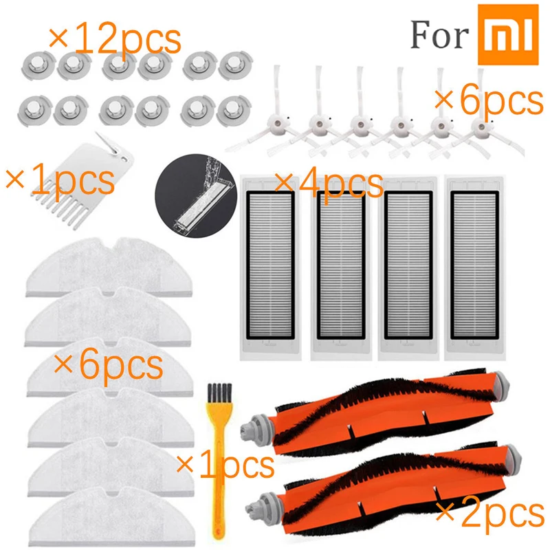 

Suitable For Xiaomi Roborock Robot S50 S51 Vacuum Cleaner Spare Parts Kits Mop Cloths Wet Mopping Filter Side Brush Roll Brush