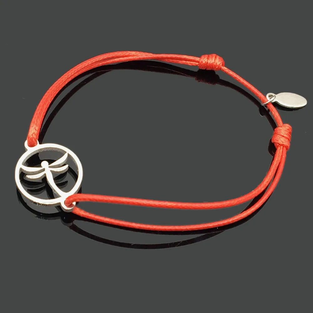 stainles dragonfly 2 шт браслет желаний из нержавеющей стали, регулируемый шнур, хороший браслет, приносящий удачу, красный браслет дружбы - Окраска металла: stainles dragonfly